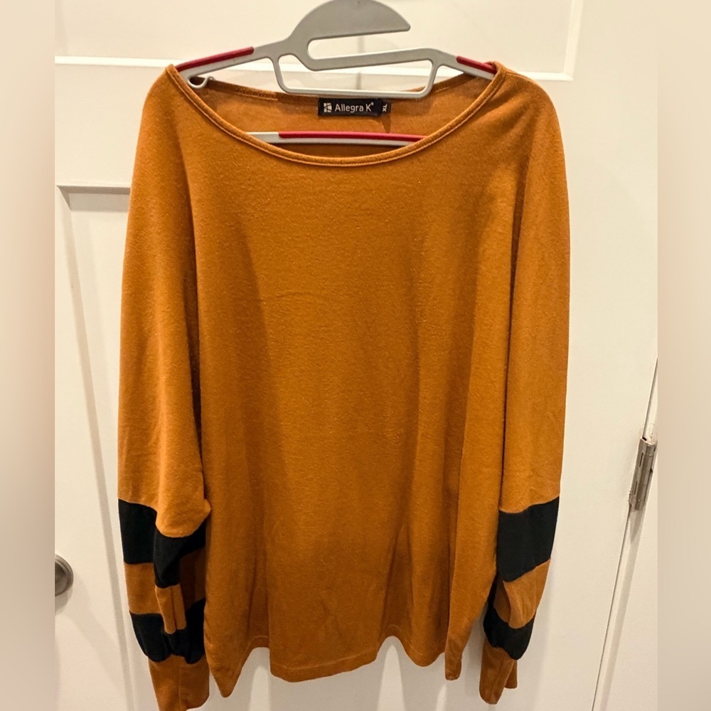 Allegra K Mustard Yellow Varsity Stripe Top XL